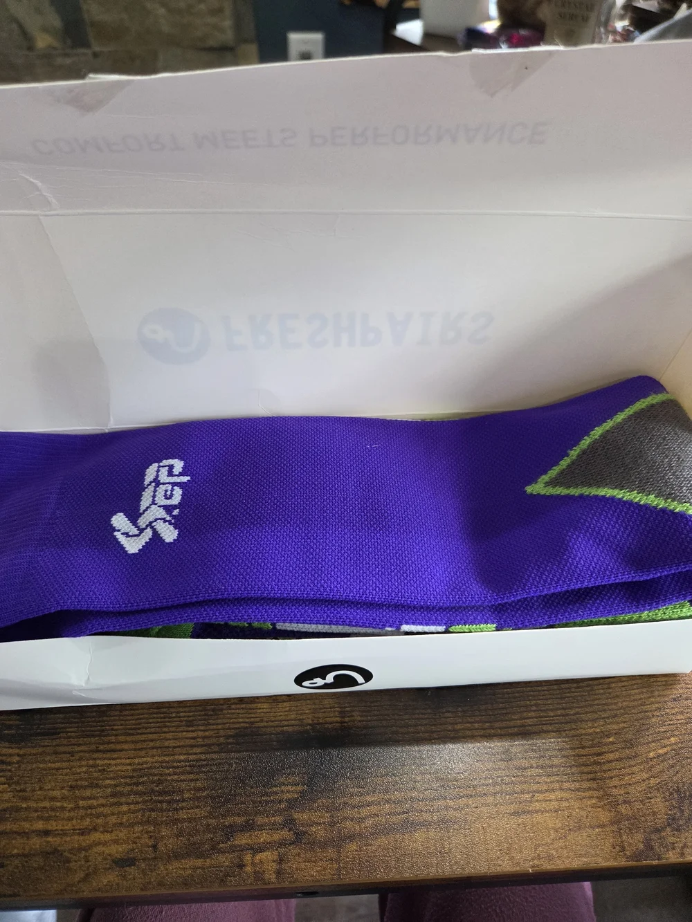 Men's Purple Athletic Crew Socks with Green Accents